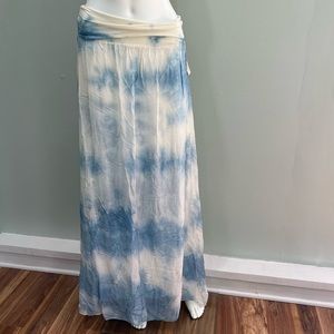 NWT Made in Italy Silk Skirt Maxi Blue White Tie Dye 6